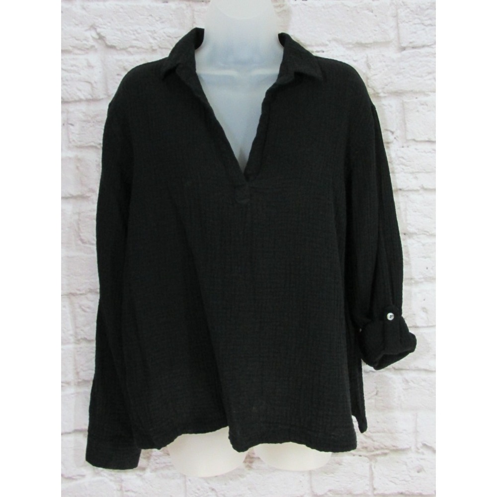 Rip Skirt Black Popover Top Size M Lightweight 100% Cotton Gauze Coastal Beachy